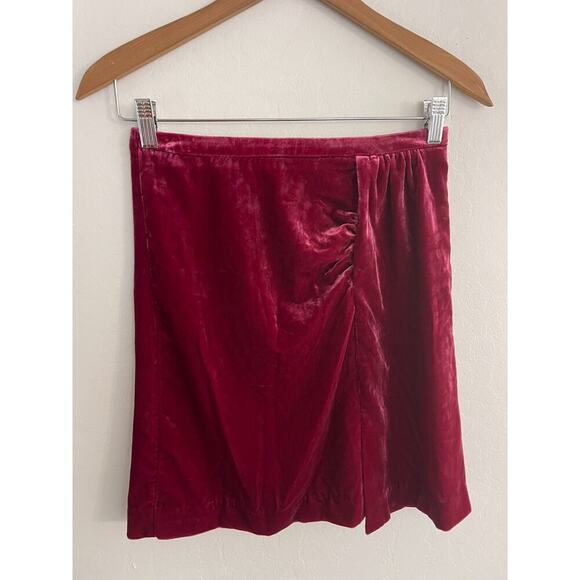 Anthropologie Skirt 2 Montie Crushed Velvet Mini Ruched Festival Grunge Burgundy - Picture 5 of 8
